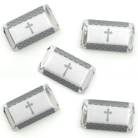 Baptism Candy Wrappers - Delicate Blessings Cross - Mini Candy Bar Wrapper Stickers - Baptism or Baby Shower Small Favors - 40 Count