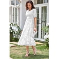 thumbnail image 5 of Women's Summer Dresses Layered Floral Fashion Maxi Dress Round Neck Pleated Bubble Sleeve Elegant Party Casual Fit Elegant Vacation Sundress (White,X-Large), 5 of 5