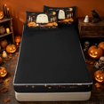 thumbnail image 4 of Erosebridal Kawaii Smiling Ghost Zipper Twin Comforter Sets with Fitted Sheet and 2 Pillowcases, Halloween Pumpkin Candle Bat Zipper Bedding Set for Boys Girls, Black Orange Cream, Black Reversible, 4 of 7