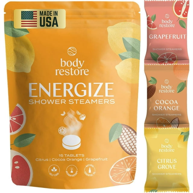 Shower Steamers Body Restore, aromaterapia, 15 unidades, con aroma cítrico