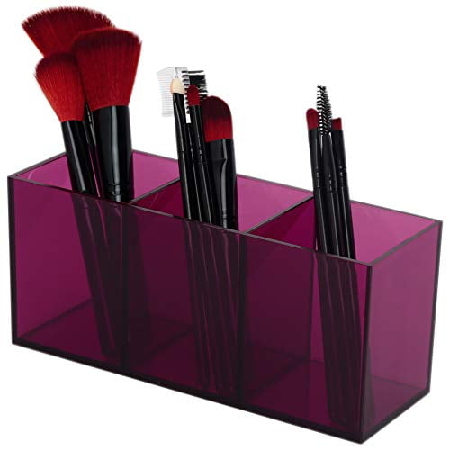 Dseap Makeup Brush Holder Organizer Acrylic, 3 Compartments Make up Brushes Holder, Makeup