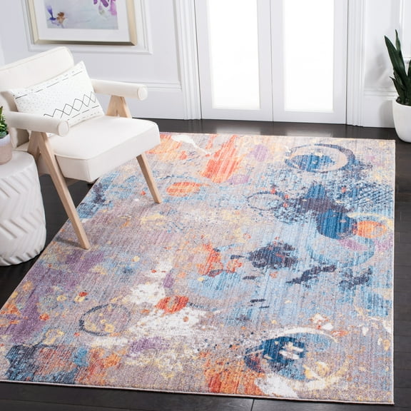 SAFAVIEH Bristol Dinah Abstract Polyester Area Rug, Gray/Blue, 5'1" x 7'6"