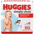 thumbnail image 1 of Huggies Simply Clean Baby Wipes, UNSCENTED, 3 Flip Top Packs, 192 Wipes, 1 of 8