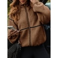 thumbnail image 5 of Women Coat Casual Lapel Full Zip Fleece Jacket Long Sleeve Oversized Warm Winter Outwear with Pockets Brown S, 5 of 7
