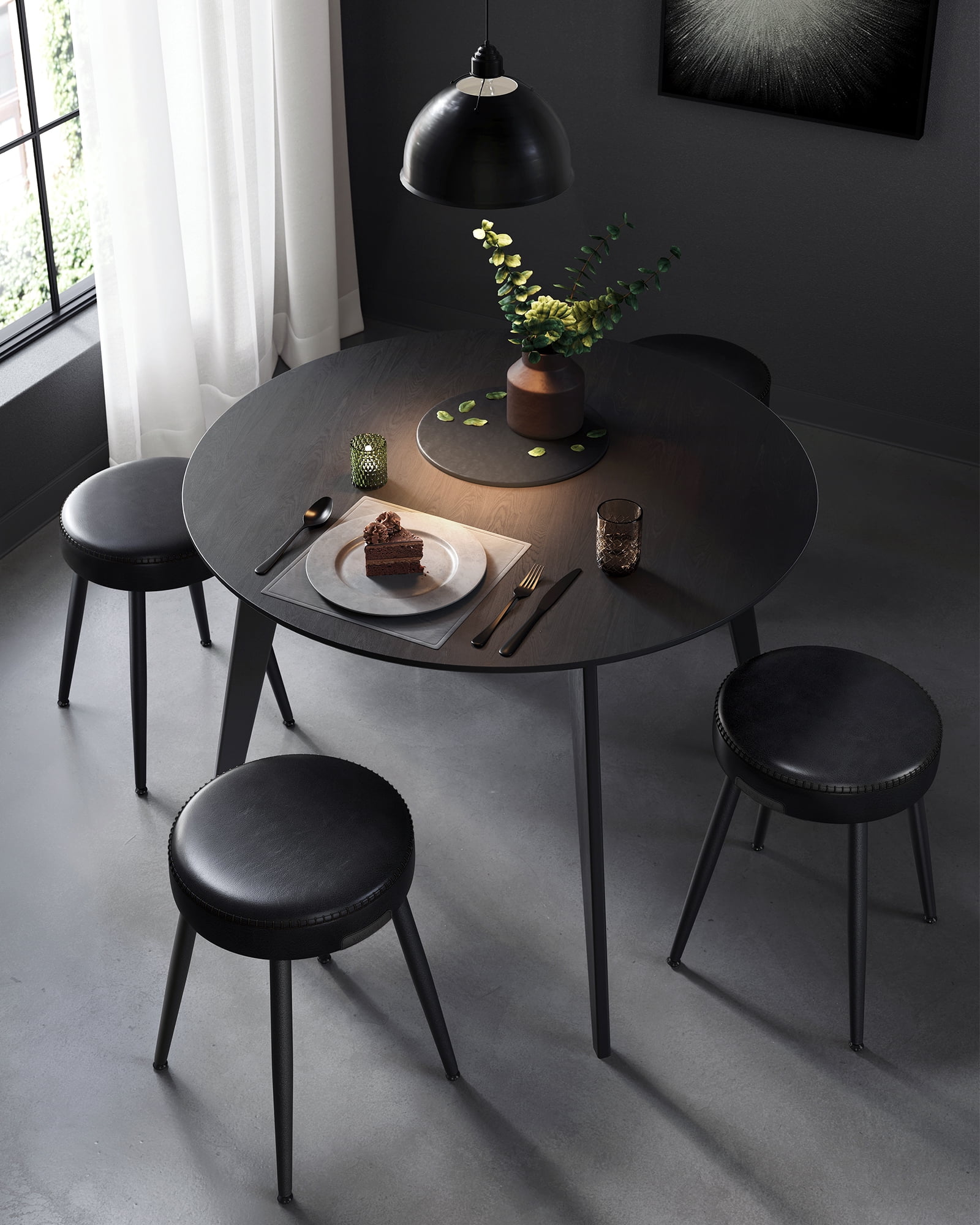VASAGLE EKHO Collection - Dining Chairs Stools Set of 2, Upholstered Kitchen Stools, Vanity Stools, Synthetic Leather with Stitching, Ink Black