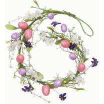 JEWLALO Easter Egg Garland for Front Door, 59 Inch Pastel Easter Egg Hanging Decor with Faux Eucalyptus, Spring Home Decor, Outdoor Indoor Hanging Spring Easter Ornament