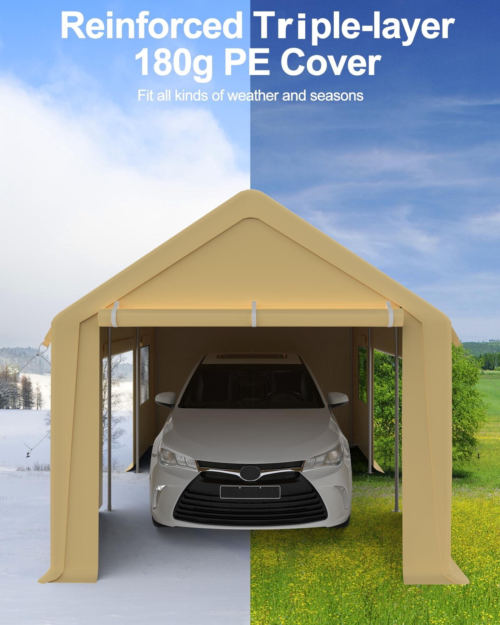 Huisuilinss Carport,10 x 20 Ft Portable Garage With Roll-up Windows & Doors,Waterproof Car Canopy With Sidewalls For Car Boat Truck Motorcycle
