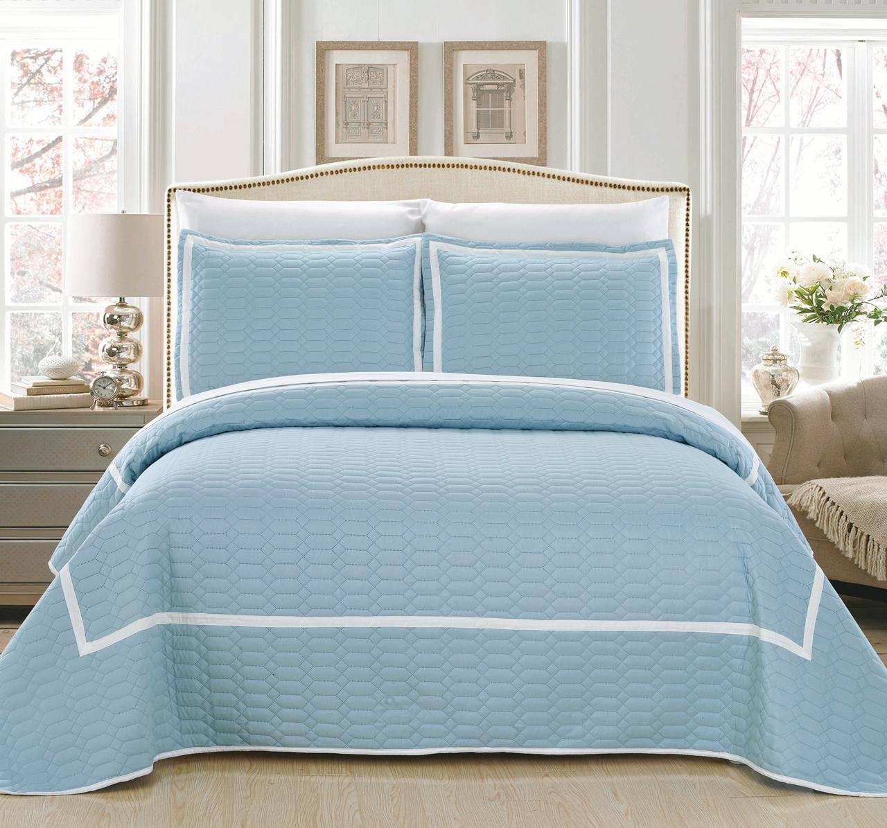 Chic Home 3Piece Marla Hotel Collection 2 tone banded Quilted