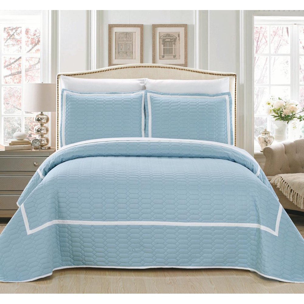 Chic Home 3Piece Marla Hotel Collection 2 tone banded Quilted