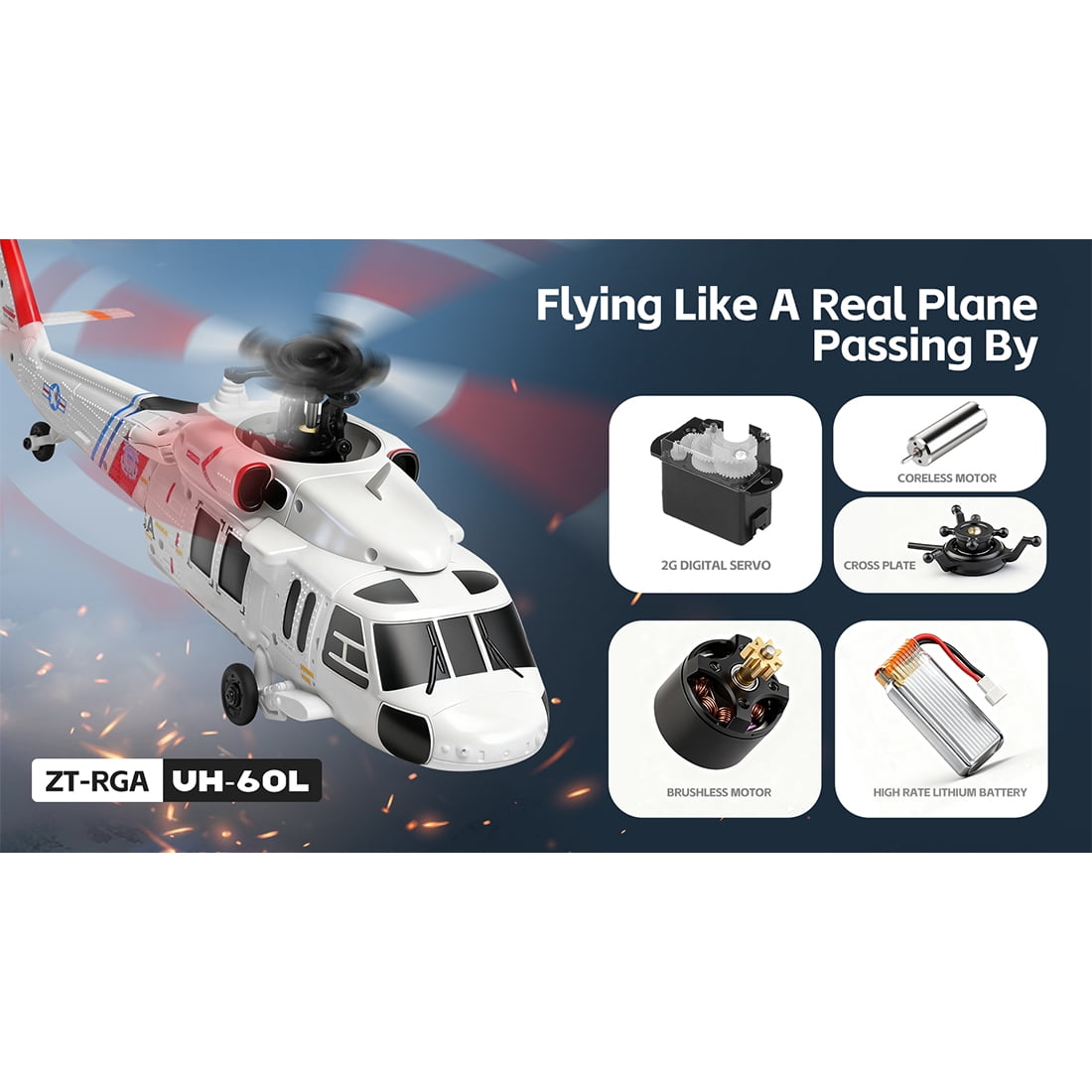 WL K270 UH-60L RC Helicopter, 2.4G 4CH Remote Control Plane with 6-Axis Gyro, Optical Flow & One-Key Takeoff/Landing for Indoor/Outdoor Flight, for Beginners, Easy to Fly