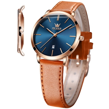 OLEVS Watches for Women Waterproof Womens Wristwatches Analog Quartz Ultra Thin Watches Leather Strap Watches with Date Calendar Ladies Watches Gifts Reloj para Mujer