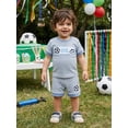 thumbnail image 3 of BemeyourBBs Toddler Baby Boy Football Outfit Infant Baby Boys Summer Clothes Waffled Striped Soccer Embroidered Short Sleeve T-Shirts and Pockets Shorts Set Toddler Baby Boys 2 Piece Summer Outfit, 3 of 9
