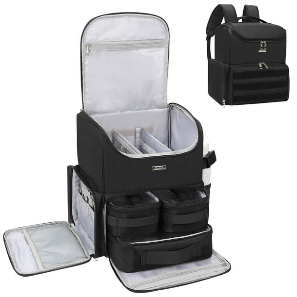 Mochila de maquillaje Relavel, grande, con 3 bolsas transparentes, color negro