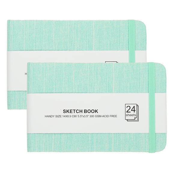 Uxcell 5.5x3.5" Square Watercolor Sketchbook, 2Pcs 24 Sheet 300gsm/140lb, Green