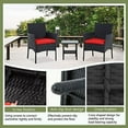 thumbnail image 5 of Patio Furniture 3 Pieces Outdoor Wicker Patio Furniture Conversation Set Patio Set Bistro Table Set for Backyard Porch Poolside Garden Balcony Lawn,Glass Coffee Table &RattanChairs Set,Red, 5 of 14