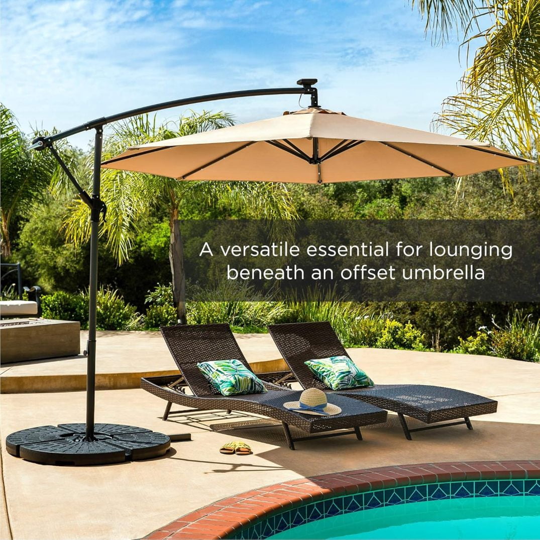 WJSP 4-Piece 158lb Capacity Cantilever Offset Patio Umbrella Circular Base Stand w/Carry Handles, Easy-Fill Spouts, Base Connector Hooks, UV Stability - Black