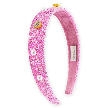 FROG SAC Glitter Headbands for Girls, Pink Hair Bands for Little Girl Hair Accessories, Sparkly Wide Pearl Stud Headband for Kids, Studded Head Band for Children, Thick Sparkle Bling Hairband