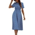 thumbnail image 2 of ITSAME Women's Midi Dress, Lightweight Comfy Short Sleeve Crew Neck Summer Casual Flowy Dresses Blue L, 2 of 9