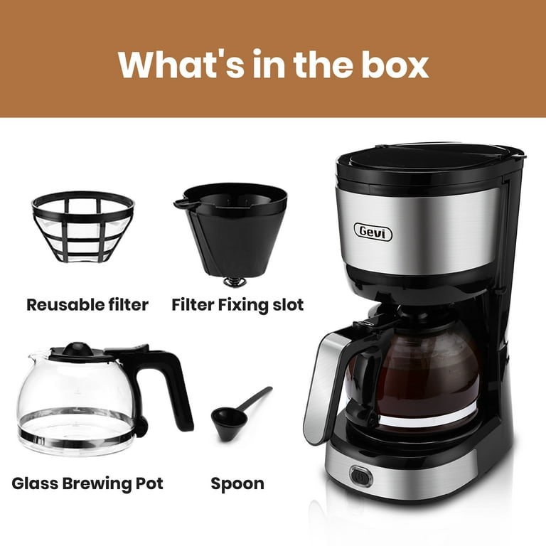 Gevi 4 Cup Drip Coffee Maker Compact Coffee Pot with Cone Filter Glass Carafe and Hot Plate