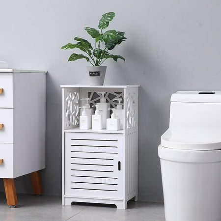 Zimtown White Storage Floor Cabinet Wall Shutter Door Bathroom Organizer Cupboard Shelf