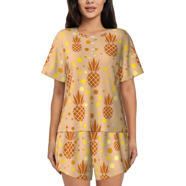 Fotbe Pineapples Conjunto de Pijama Estampado para Mujer, 2 Piezas, Ropa de Dormir con Camiseta de Manga Corta y Shorts Suaves-Medium