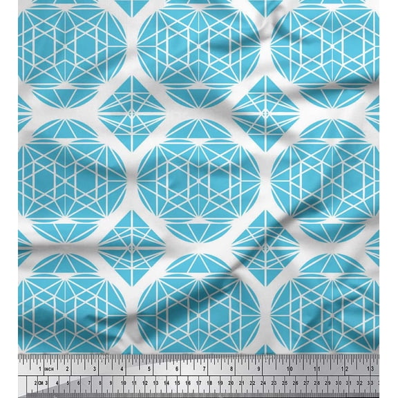 Soimoi Blue Poly Georgette Fabric Triangle & Art Geometric Print Fabric by the Yard 42 Inch Wide