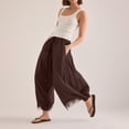 thumbnail image 6 of WGRFFH Women's Cropped Lace-Hem Pants,High Waisted Drawstring Wide Leg Pants Summer Boho Casual Lightweight High Rise Lounge Trousers with Pockets,Ruffle Flowy Beach Vacation Barrel Palazzo Coffee M, 6 of 8
