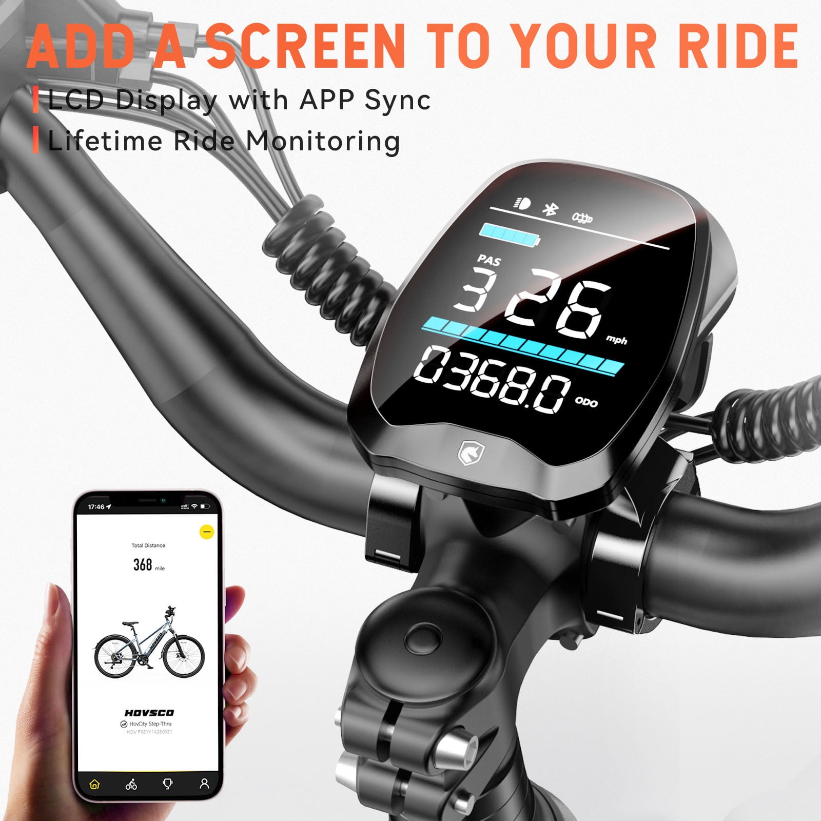 HOVSCO Electric Bike, Peak 750W, 27.5" Step-Thru Cruiser E Mountain Bike For Adults, 48V/15AH UL2849, APP Control