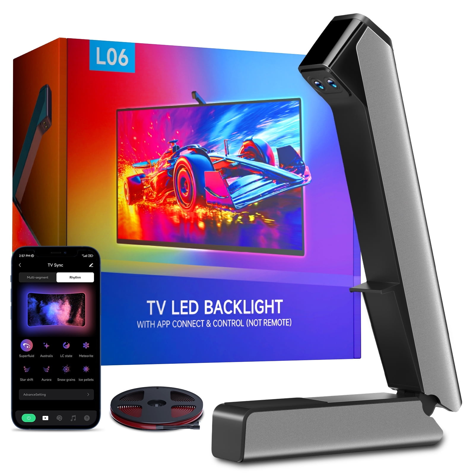 LED Lights for TV with Screen Sync 3 way Sensor, 11.5Ft Cuttable Rgb SLED Strip for 40-50 inch TVs and PC Monitors, App Control,Color Changing Ambient Light for Gaming,Music,Movies