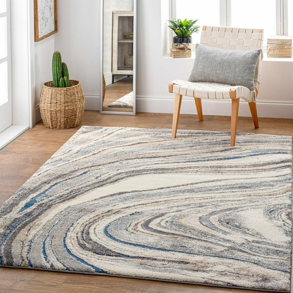 Hauteloom Nillumbik Living Room, Bedroom Area Rug - High Pile - Gray, Blue - 7'10" x 10'3"
