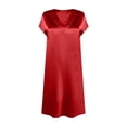 thumbnail image 4 of LIaqionyy Satin Nightgowns for Women Sleepdress Silky Loose Sleepwear V Neck Nightshirt Short Sleeve Pajamas, 4 of 5