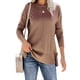 thumbnail image 1 of Camisas de manga larga para mujer, color puro, casual, suelta, cuello redondo, túnica dividida lateral para uso diario, color caqui M, 1 of 6