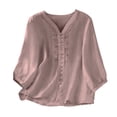thumbnail image 3 of Women's Cotton Linen Embroidered V Neck Short Sleeve T Shirt Loose Summer, 3 of 5