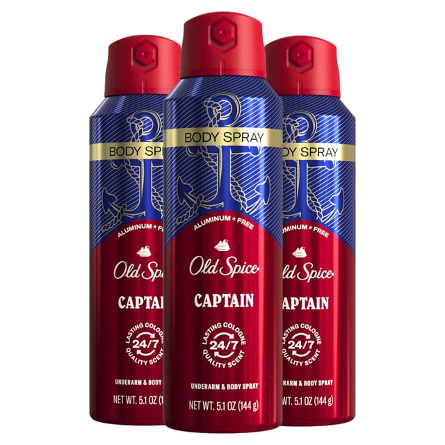 Spray corporal Old Spice Captain sin aluminio para hombre, 150 ml x 3