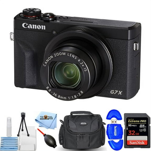 Canon PowerShot G7 X Mark III Digital Camera (Black) 3637C001 - Essential Bundle Includes: Sandisk Extreme Pro 32GB SD, Memory Card Reader, Gadget Bag, Blower. Microfiber Cloth and Cleaning Kit