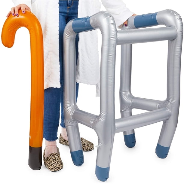 4-Pack Inflatable Walkers & Canes - Blow Up Elderly Costume Props For Halloween & Retirement Parties