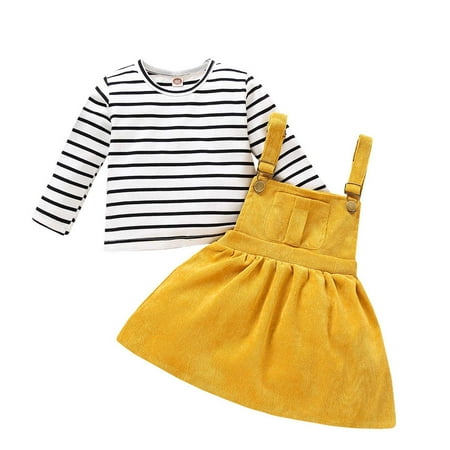 

YWDJ 6Months-3Years Girls Outfit Set Toddler Striped s Costume Skirt Romper Sling Skirt Suit Yellow 6-12Months