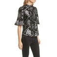 thumbnail image 4 of Rebecca Taylor BLACK/SILVER Metallic Paisley Short Sleeve Lurex Clip Top, US 6, 4 of 11