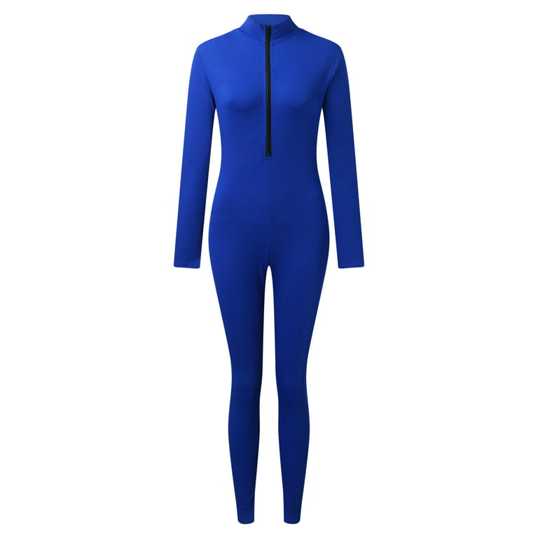Body Suit Outfits for Women Women's Zipper V Neck Long Sleeve Jumpsuit  Rompers Bodysuit Catsuit Sport Jumpsuit 
