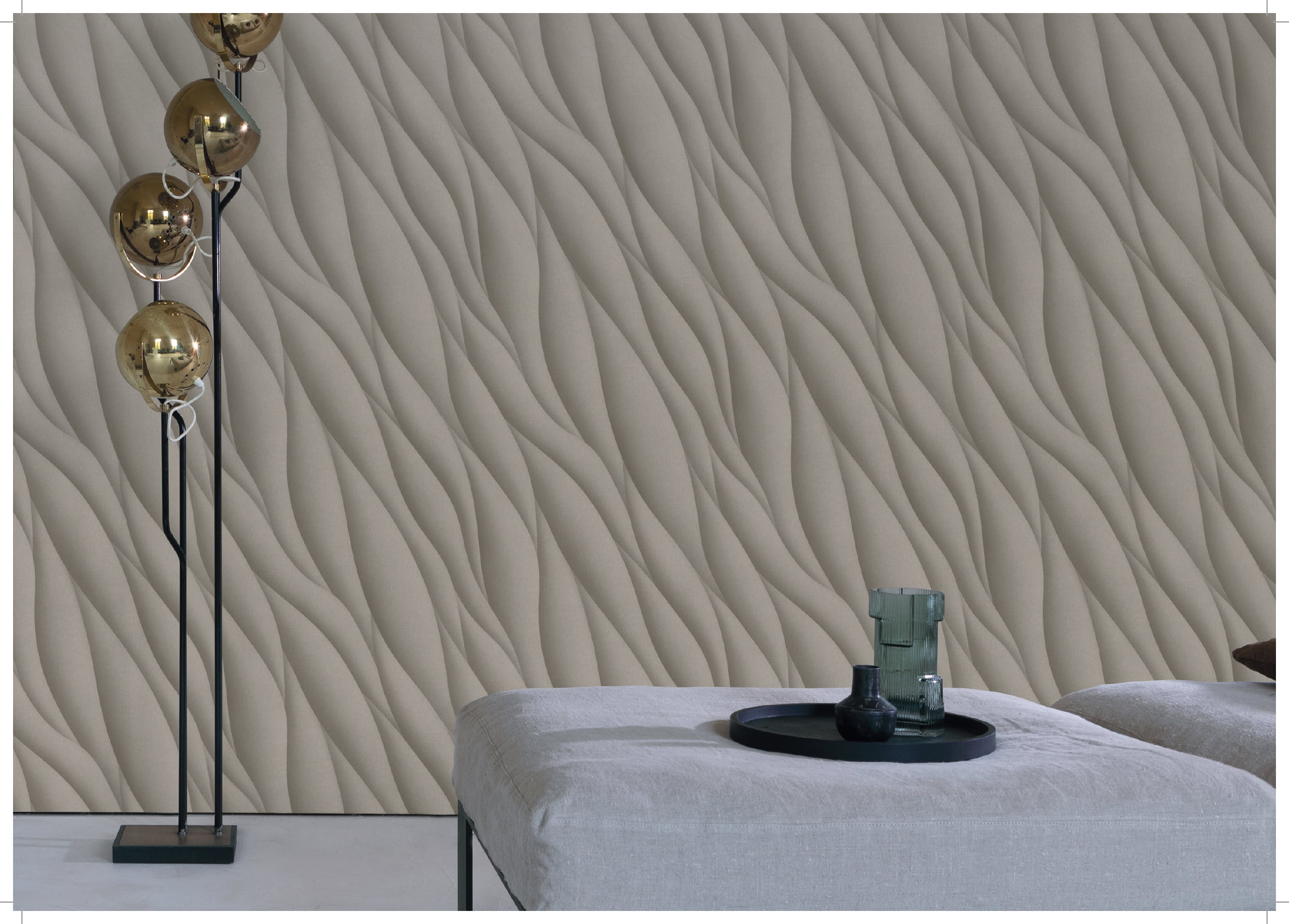 Taupe 3D Ocean Waves Textured Non-Pasted Wallpaper