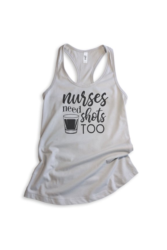 Nurses Need Shots Tee Tank Top, Ladies Racerback Tank, Nurse RN Nursing Student Tank, Nurse Graduation Tank, Silver Gray, Small