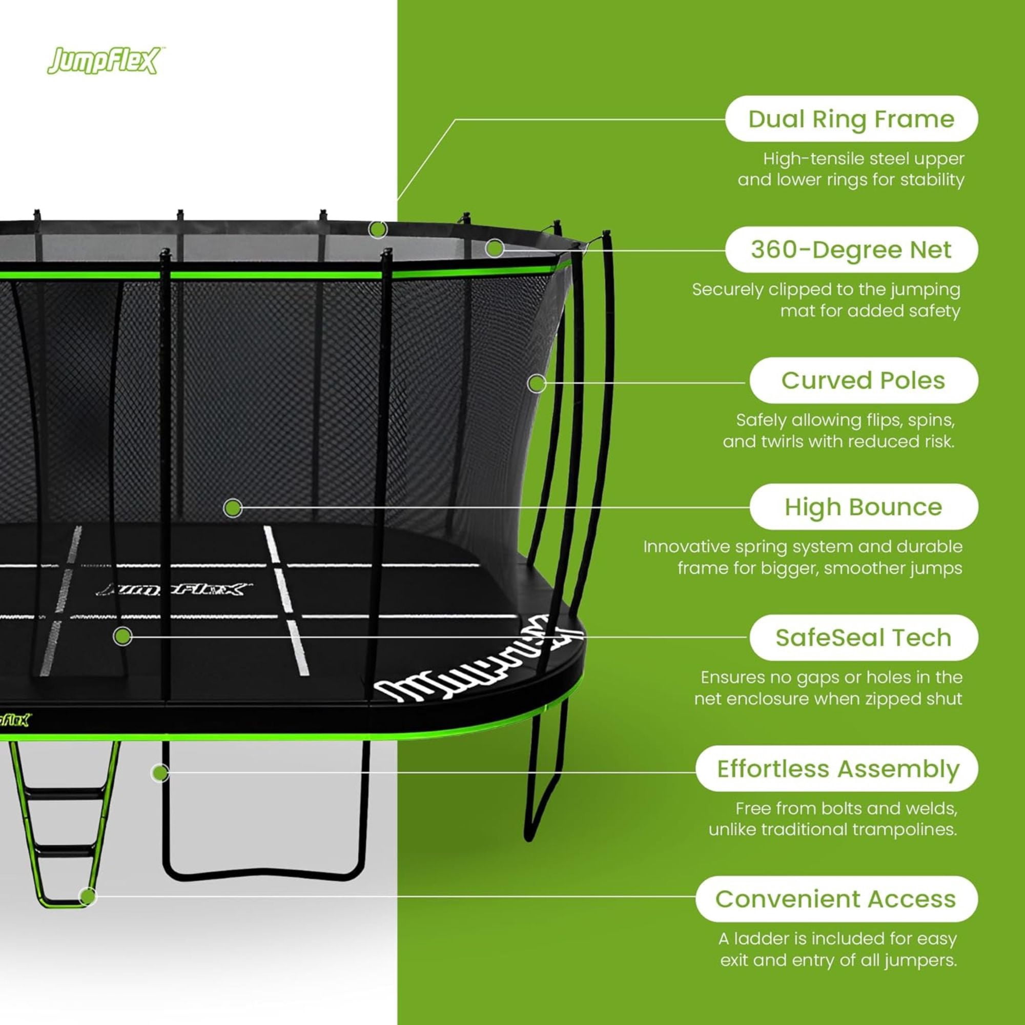 JumpFlex MEGA 17' Trampoline Outdoor Jumping Play Set with SMARTSHADE Canopy Cover