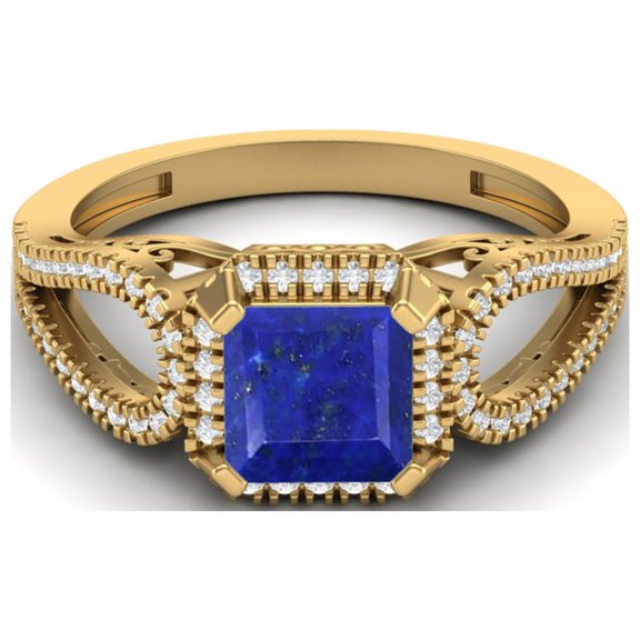 Mooneye 2.5 Ctw Square Shape Lapis 925 Sterling Silver Gold Vermeil Split Shank Women Gifts Ring