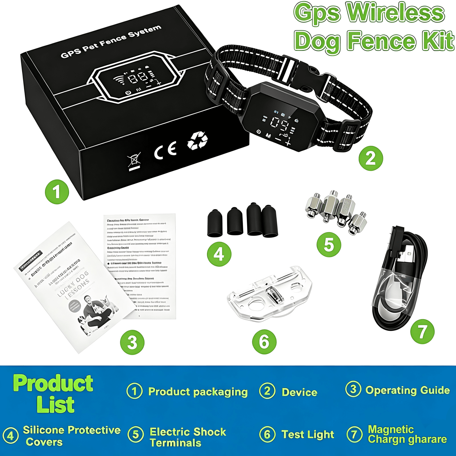 GPS Dog Collar, Wireless Dog Fence 100–3280 ft Circular Boundary, Adjustable Range, IP67 Waterproof Training Collar, Pet Boundary Container, Suitable and Harmless for All Dogs,White