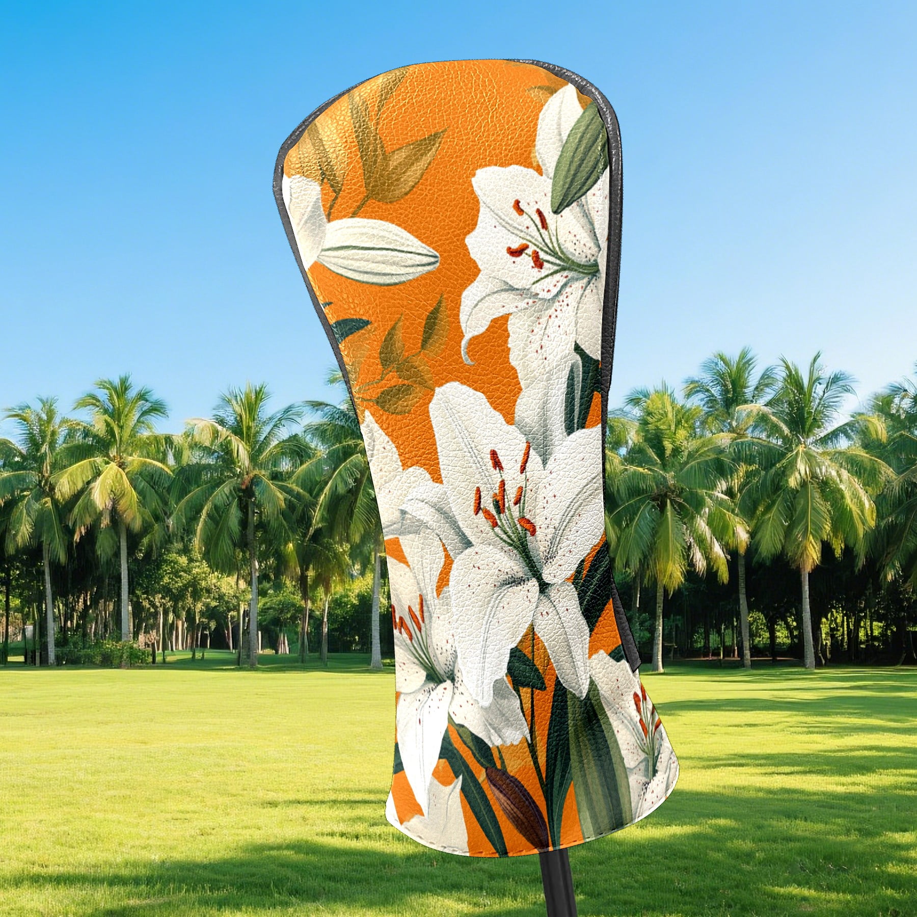 Golf Club Covers PU Leather Waterproof Head Covers for Fairway Woods Hybrids Lily Flowers