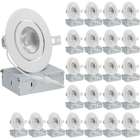 

QPLUS 4 Inch Ultra-Thin Adjustable Eyeball Gimbal LED Recessed Lighting with Junction Box/Canless Downlight 10 Watts 750lm Dimmable Energy Star and ETL Listed (5000K Daylight 24 Pack)