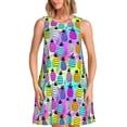 thumbnail image 1 of Easygdp Graffiti Pineapples para Vestido Transpirable de Mujer, Vestido Suelto de Manga Corta con Pliegues y Bolsillos para el Verano, 1 of 7