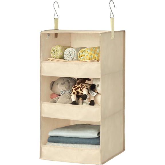 3-Shelf Hanging Closet Organizer, Closet Organizers and Storage, Closet Storage Hanging Shelves, Clothes Organizer for Closet, Closet Hanging Organizer, Hanging Storage Organizer, Khaki
