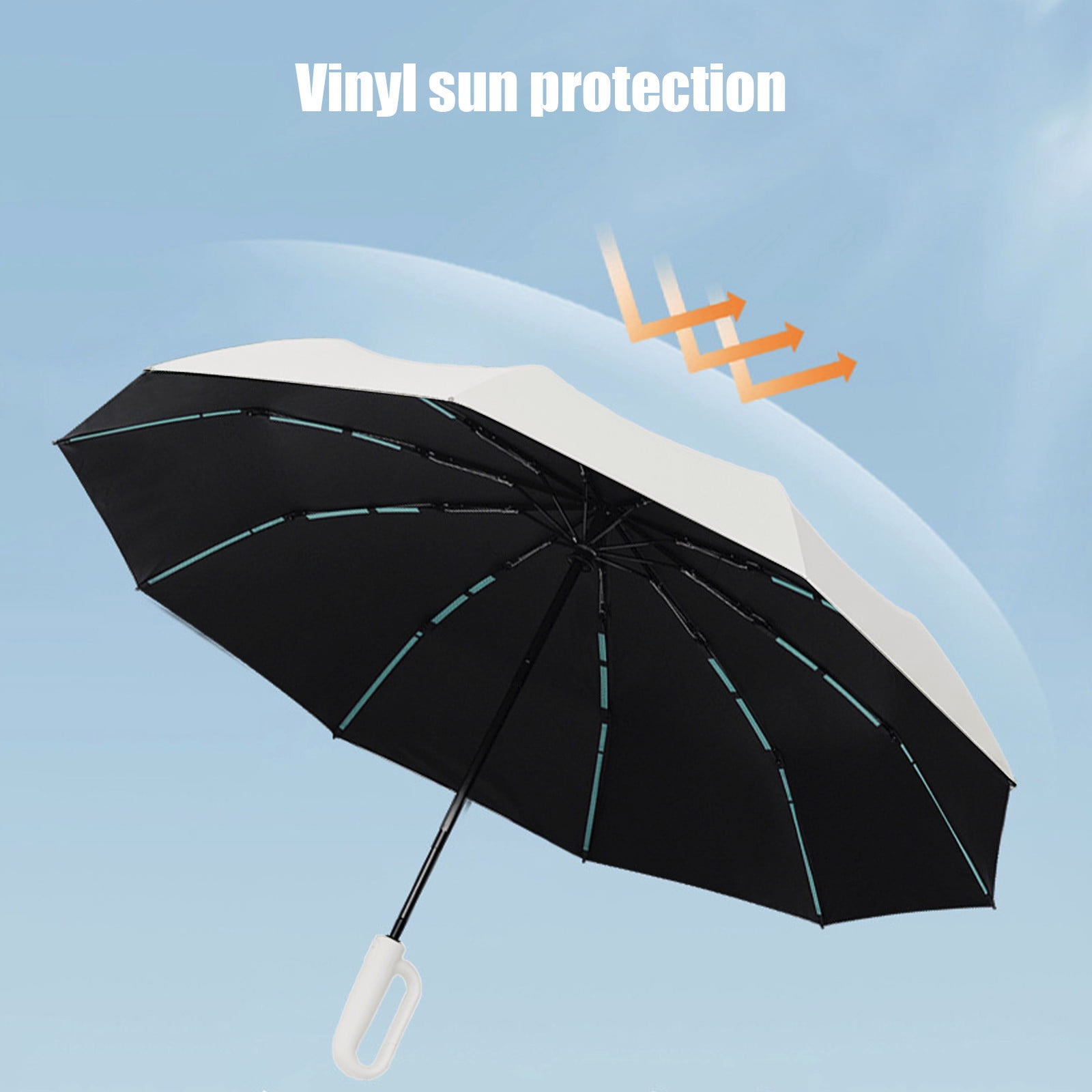 Hook Umbrella, 27In Portable Hook Handle, 10 Ribs Travel Windproof Sunshade Uv Convenient and Compact Automatic Opening and Closing(White)