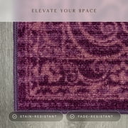 Maples Rugs Pelham Transitional Vintage Scroll Wineberry Non Slip Indoor Area Rug, 5' x 7'